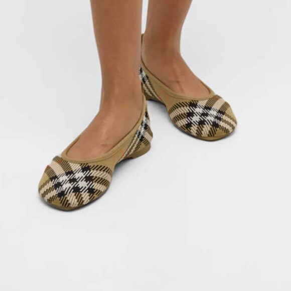 BURBERRY Baby Check Knit Ballerina Flat- Sand IP Check Size 38.5 - Picture 3 of 11